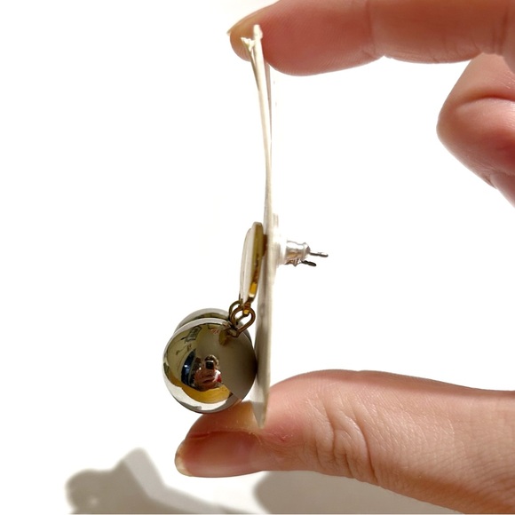 Mayrev Silver and Gold Tone Dangling Earrings Circle Ball Sphere Bauble Classy - Picture 7 of 10